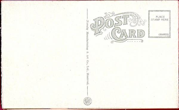 Verso de la carte postale illustrant le 3e Hôtel de ville construit en 1883.
Novelty Manufacturig & Art Co., Ltd., Montréal