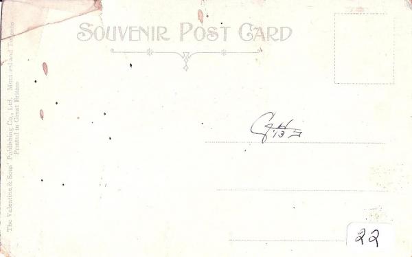 Back of the postcard of the Eastern Townships Bank and Post Office

 The Valentine & Sons Publishing Co., Ltd.. Montreal and Toronto
 Printed in Great Britain